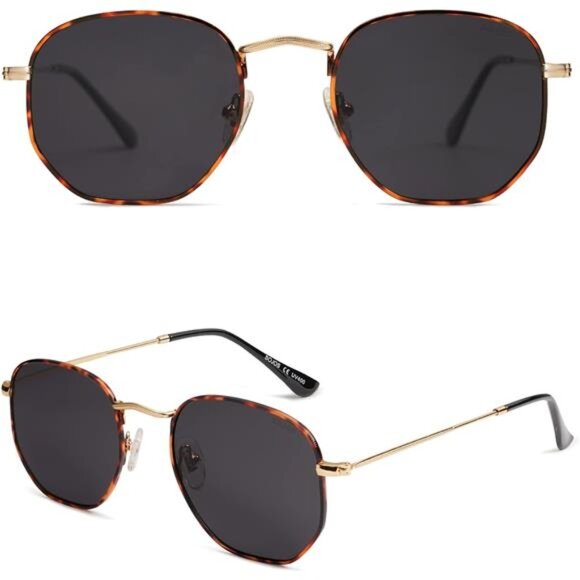 Polarized Sunglasses for Women and Men Small Hexagonal Mirrored Lens - Picture 2 of 6